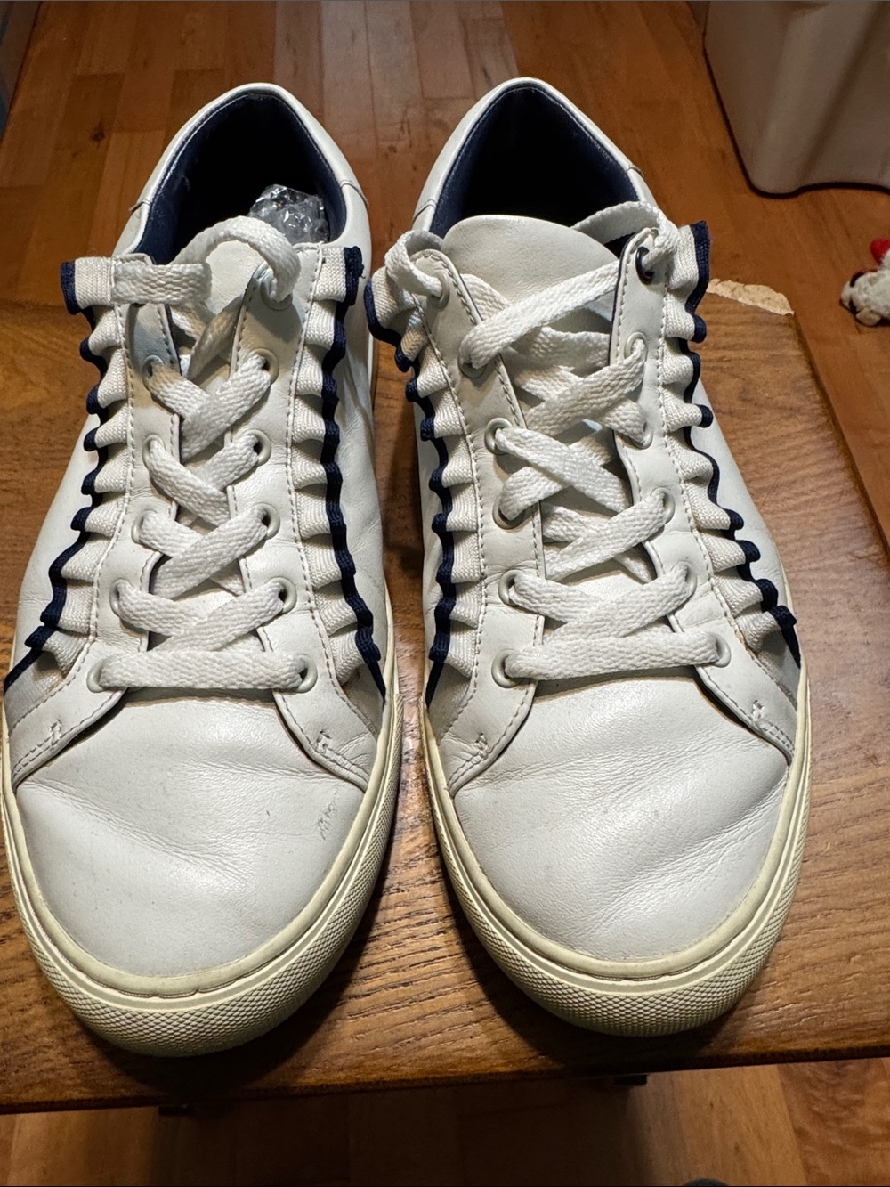 Tory Burch White Leather Sneakers with Navy Trim